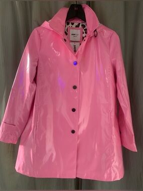 Jane Post Shiny Pink Hooded Trench Coat